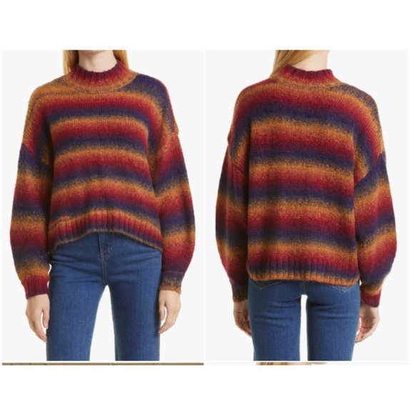 pistola Sweaters - NWT Pistola Carlen Stripe Mock Neck Sweater -Blue, Red, Orange - Size Small